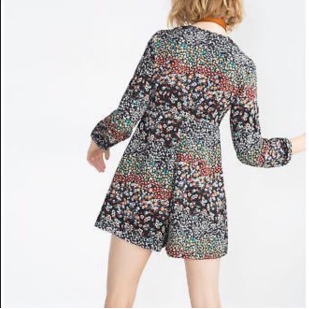 Zara V Neck Multicolor Long Sleeve Boho Romper Medium - Picture 7 of 12